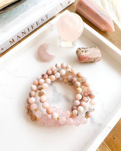 LET IT GLOW Mala Bracelet | Pink Opal + Rose Quartz