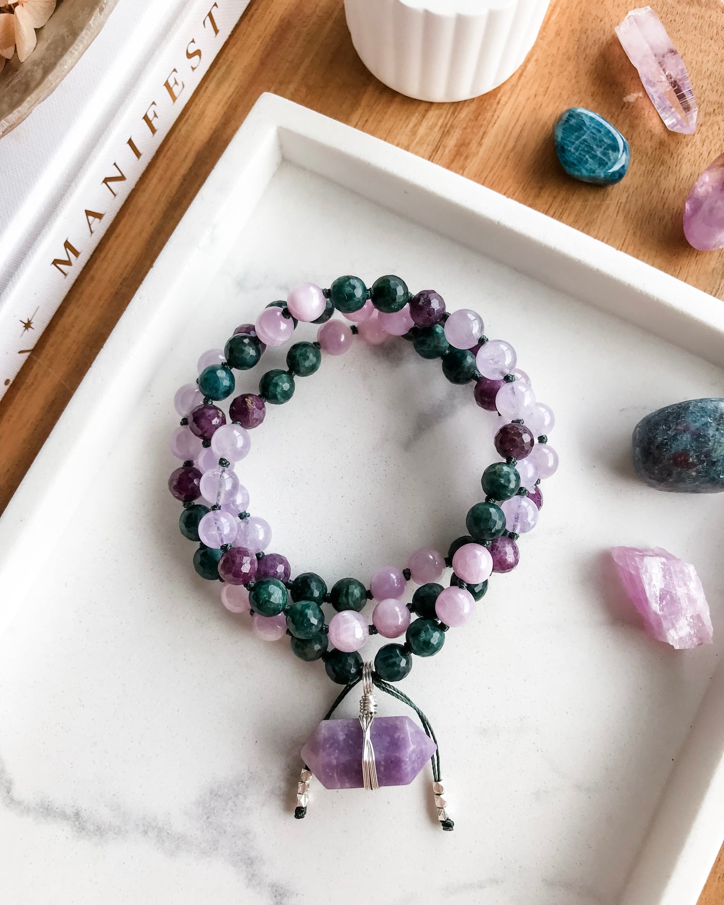 BLOSSOM Mini Mala Necklace | Amethyst, Apatite, Kunzite, Lepidolite + Ruby