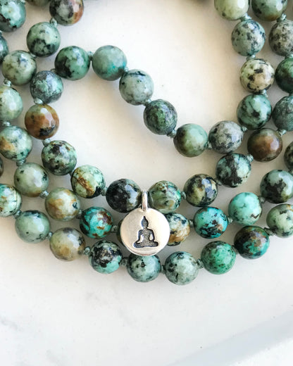 EMBRACING CHANGE Mala Necklace | African Turquoise + Sandalwood