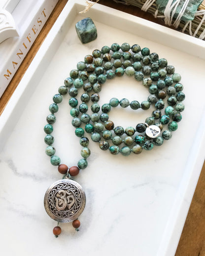 EMBRACING CHANGE Mala Necklace | African Turquoise + Sandalwood