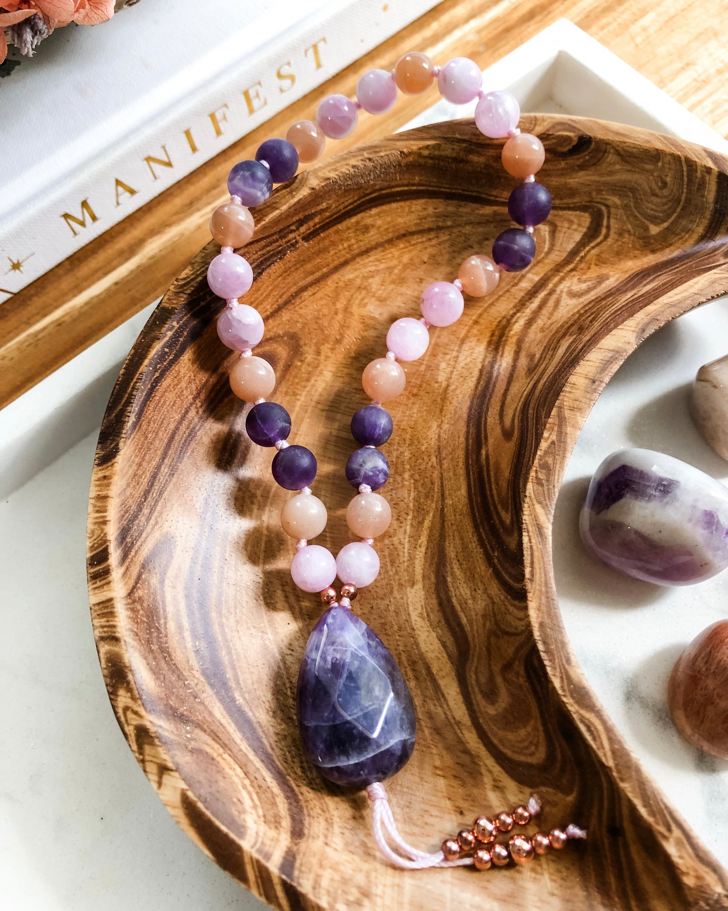 DESERT ROSE Worry Beads | Amethyst, Kunzite + Peach Moonstone
