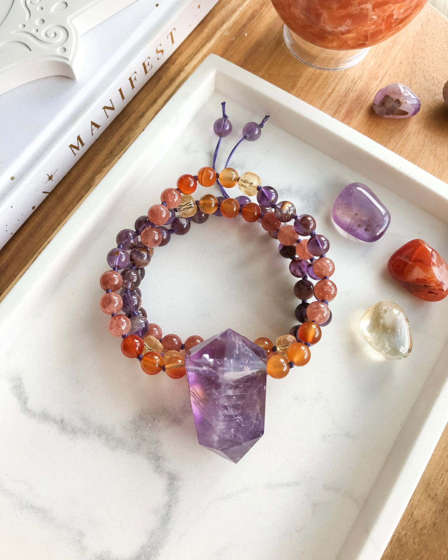 INNER FIRE Mini Mala Necklace | Ametrine, Carnelian, Citrine, Sunstone Quartz + Super Seven