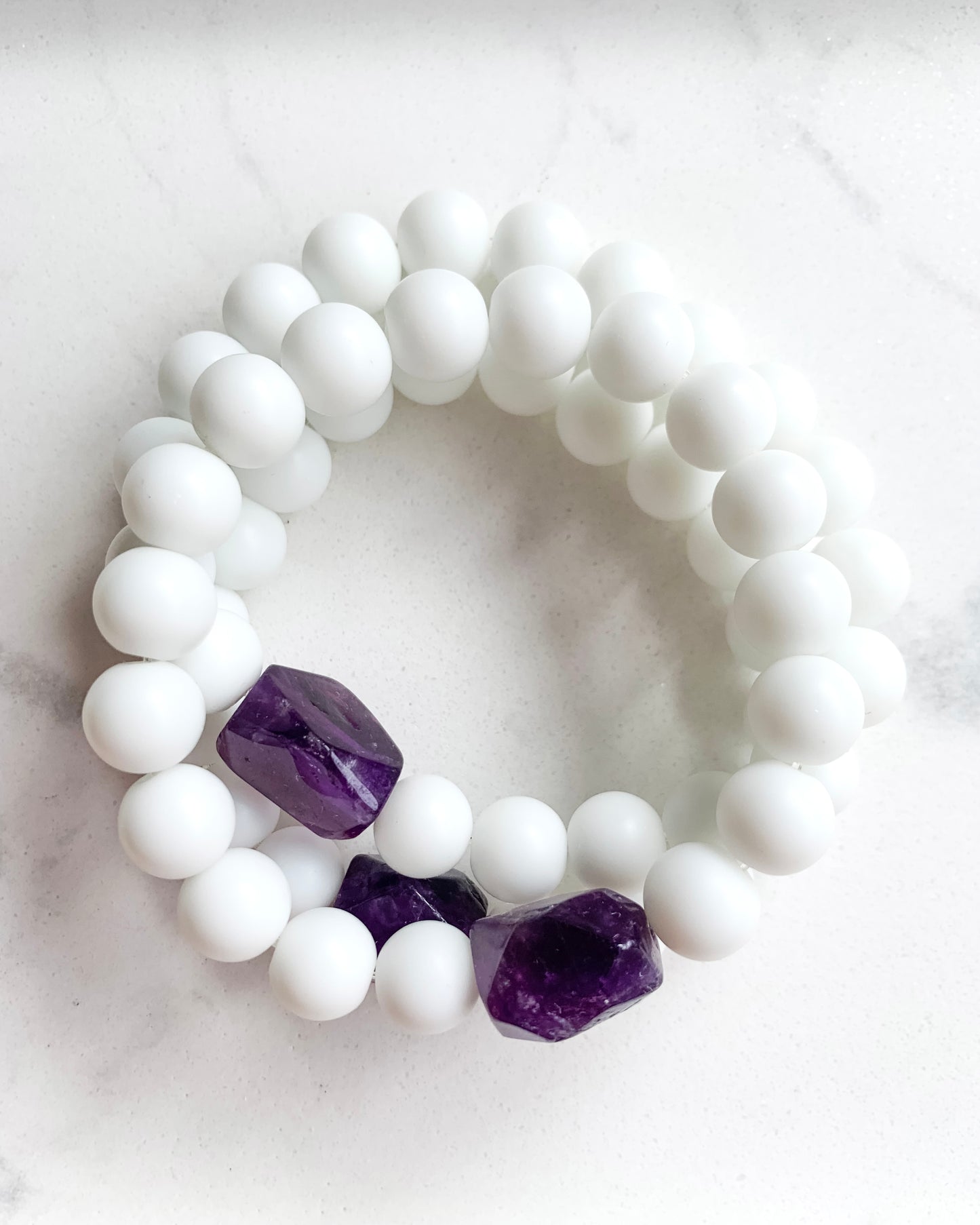 PURE PEACE Mala Bracelet | Amethyst + White Onyx