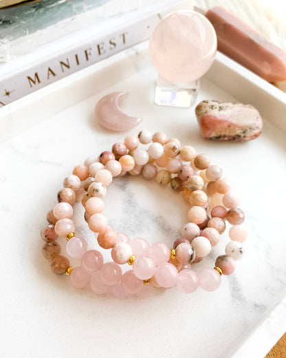 LET IT GLOW Mala Bracelet | Pink Opal + Rose Quartz