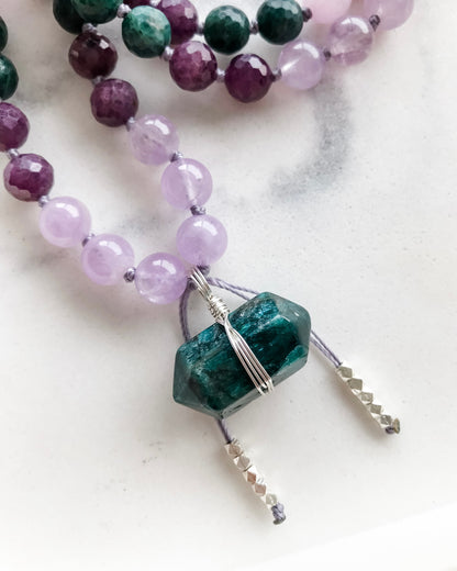 BLOSSOM Mala Necklace | Amethyst, Apatite, Kunzite + Ruby