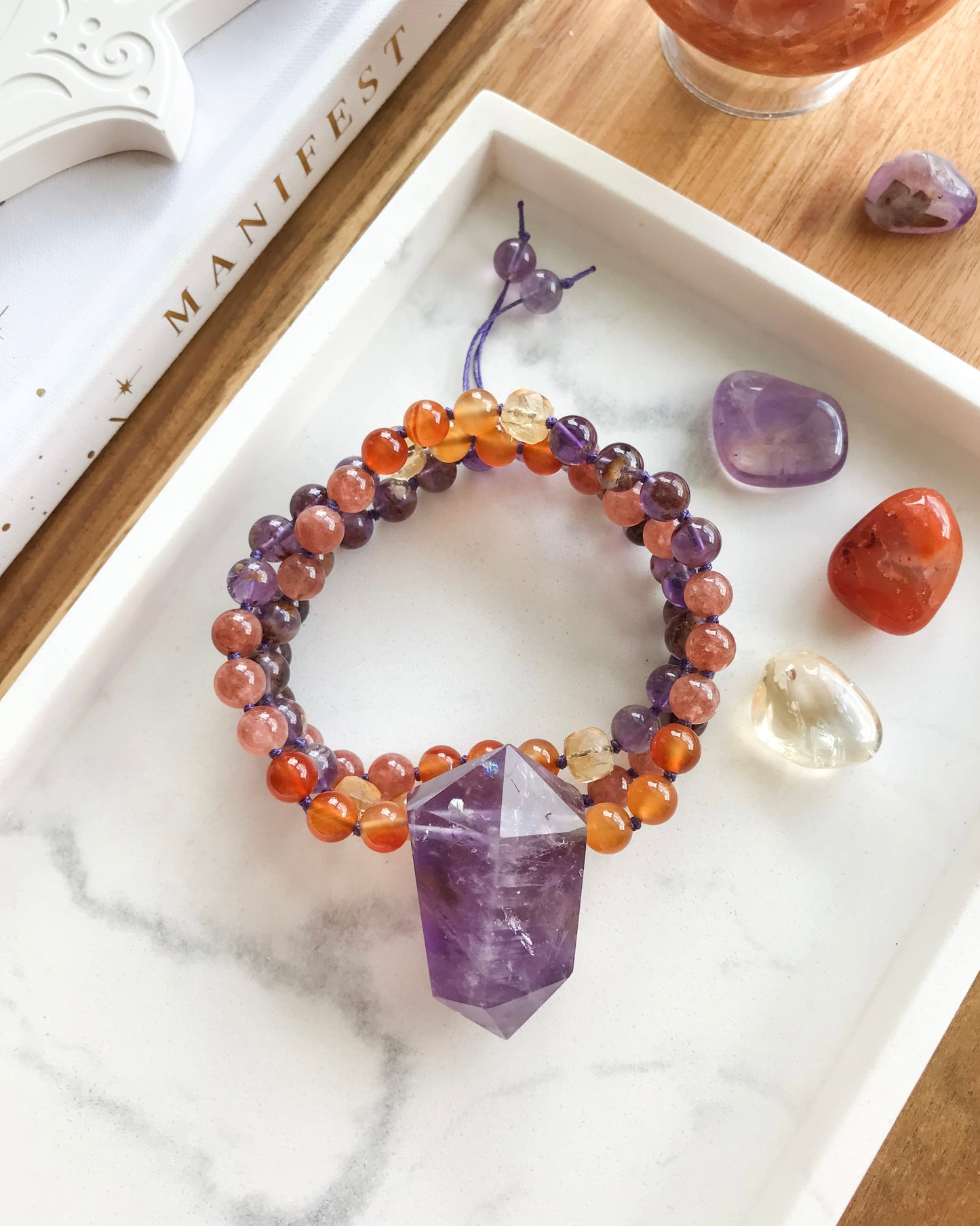 INNER FIRE Mini Mala Necklace | Ametrine, Carnelian, Citrine, Sunstone Quartz + Super Seven