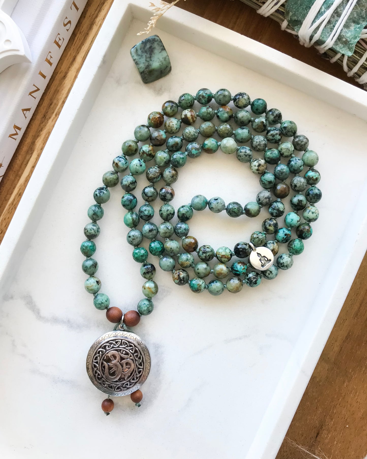 EMBRACING CHANGE Mala Necklace | African Turquoise + Sandalwood