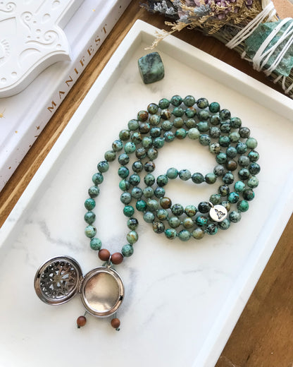 EMBRACING CHANGE Mala Necklace | African Turquoise + Sandalwood