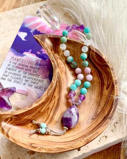 TRANQUILITY Worry Beads | Amazonite, Amethyst, Kunzite + Rainbow Moonstone