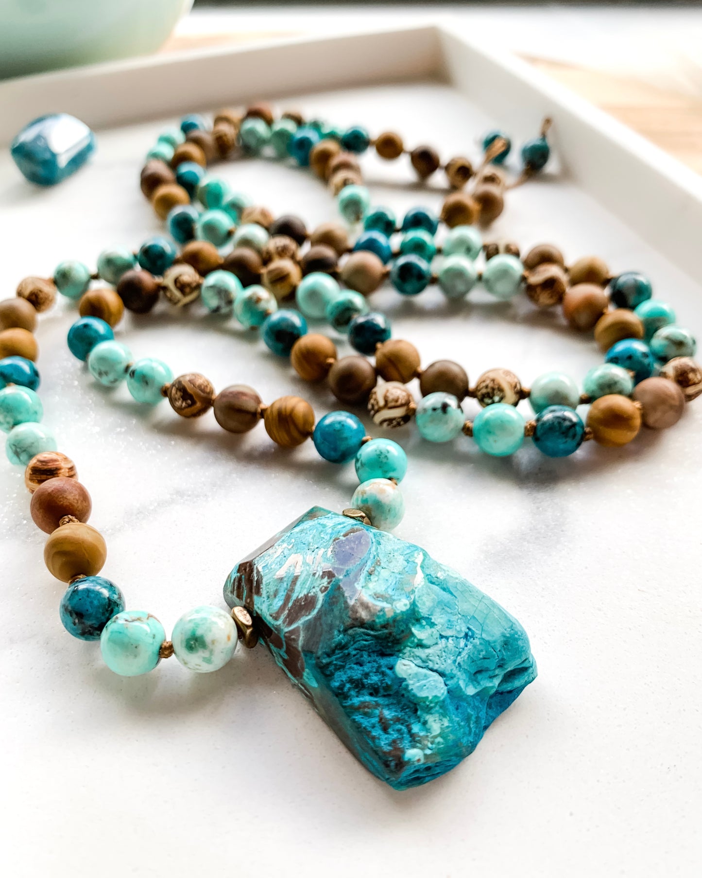 SEASIDE DREAMING Mala Necklace | Agate, Jade, Ocean Jasper, Petrified Wood, Turquoise + Wooden Jasper