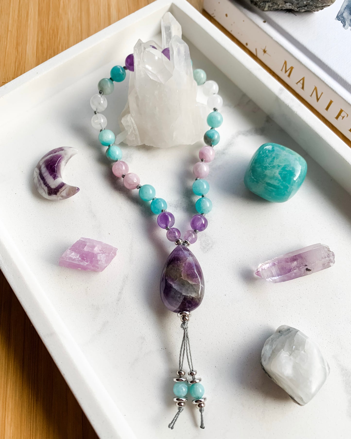 TRANQUILITY Worry Beads | Amazonite, Amethyst, Kunzite + Rainbow Moonstone