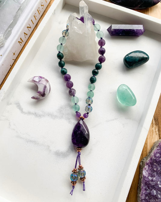 PRACTICAL MAGICK Worry Beads | Amethyst, Apatite, Aura Quartz + Fluorite