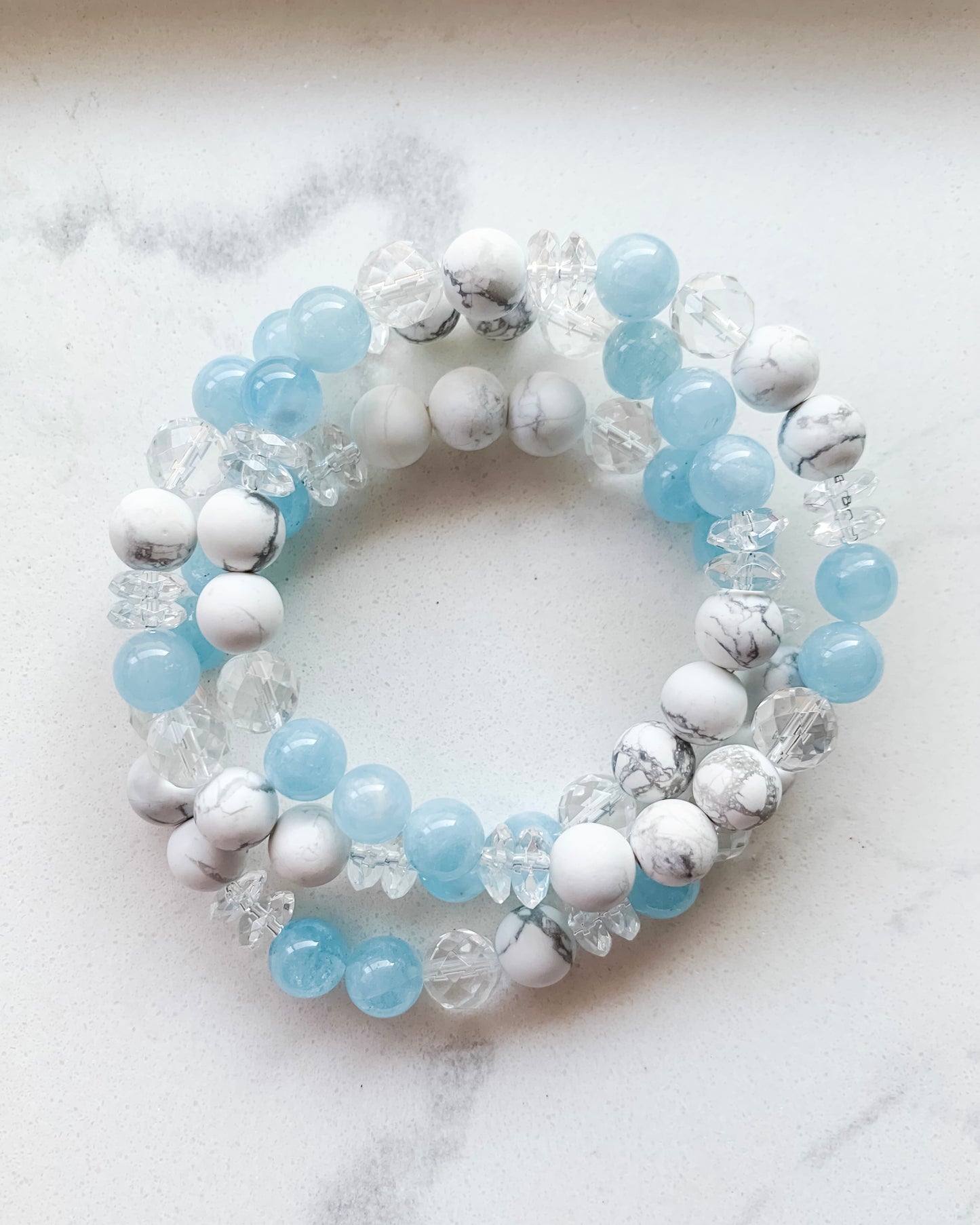 WINTER BLUES Mala Bracelet | Aquamarine, Clear Quartz + Howlite